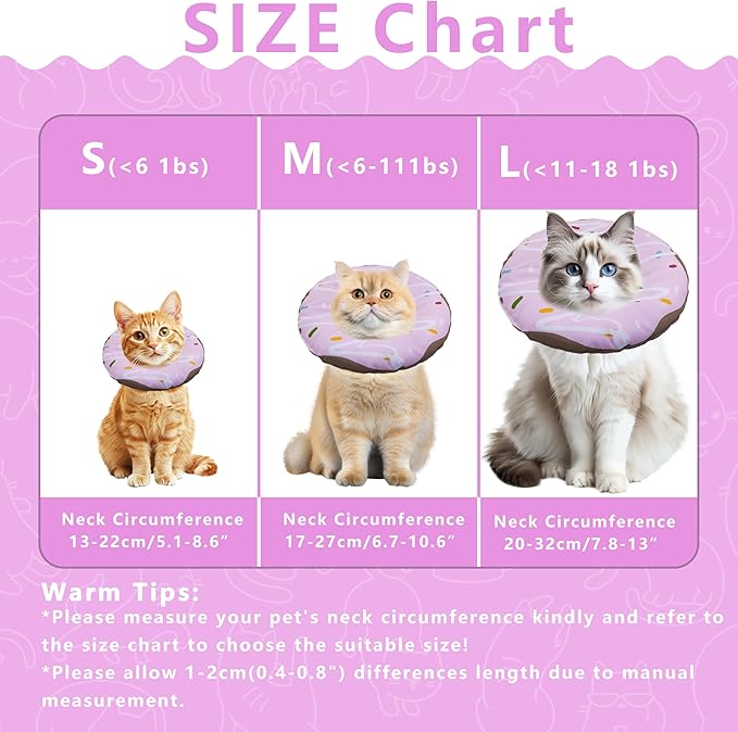 Seyezo Cat Cone Collar Soft, Adjustable Cat Recovery Collar Kitten Cones to Stop Licking, Cute Donut E Collar After Surgery, Cats Neck Pillow Cone Elizabethan Cones of Shame (Waterproof Purple, Large)