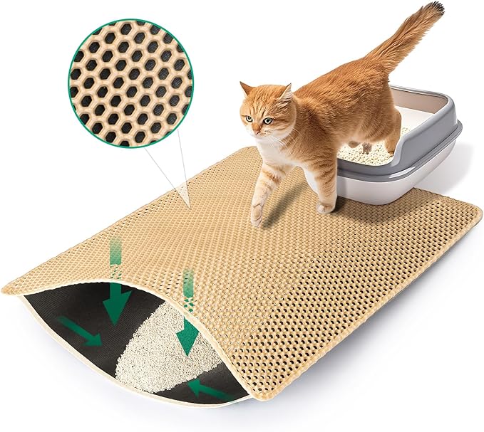 Cat Litter Mats Litter Trapping Mat, 25''x16'' Cat Litterbox Mat for Floor, 2 Layer Honeycomb Pet Litterbox Matt Catcher Rug, Waterproof Urine Proof, Non-Slip, Soft, Clean Easily, Small