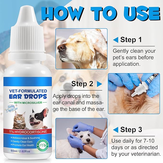 Ear Mite Treatment for Dogs & Cats - Fast-Acting Itch Relief & Cleaner, Vet-Recommended Formula with Soothing Aloe Vera, Cleaner on Contact & Soothes Itching, Gentle Ear Cleaning Solution, 0.75 fl oz