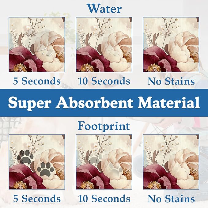 Vintage Floral Rose Pet Feeding Mat–Christmas Stocking Quick Dry Absorbent Dog Cat Food Mat, Non Slip Waterproof Bowl Placemat for Messy Eaters, Pet Accessories for Floors 16"x24"