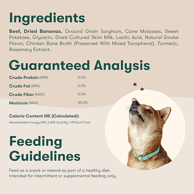 Jinx Beef & Banana Training Treats for Dogs and Puppies, Low-Calorie, All Natural, Slow-Smoked Real Beef, No Fillers 4oz, 6 Pack