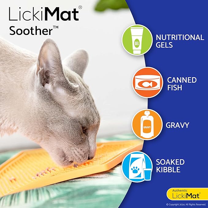 LickiMat Classic Soother, Cat Slow Feeder Lick Mat, Boredom Anxiety Reducer; Perfect for Food, Treats, Yogurt, or Peanut Butter. Fun Alternative to a Slow Feed Cat Bowl or Dish, Green