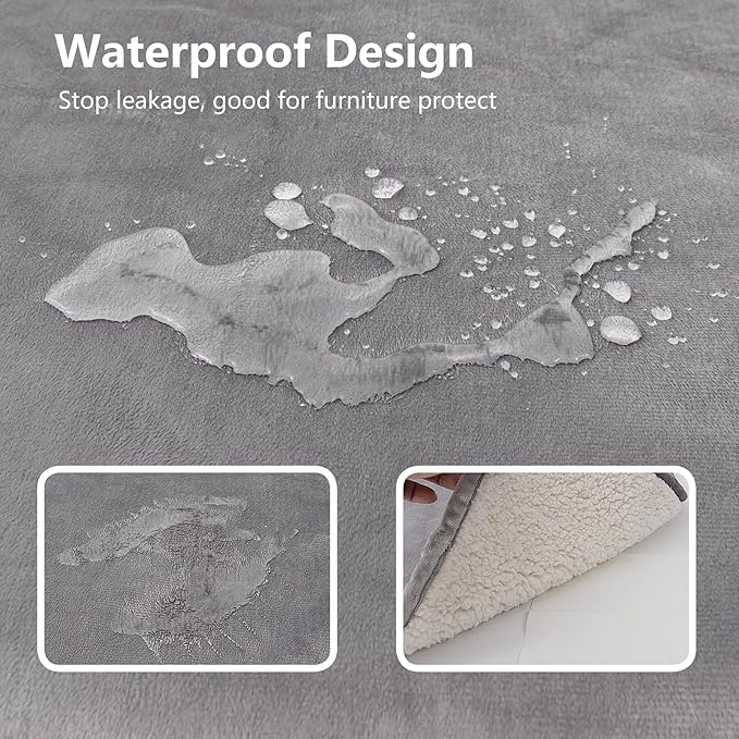 Waterproof Blanket for Bed, Leak Proof Dog Blankets for Couch Sofa Protection, Reversible Pet Sherpa Throw Furniture Protector Machine Washable(60"x80",Darkgrey)