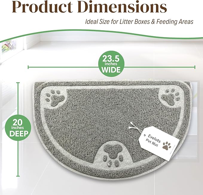 Evelots Cat Litter Mat – Traps Litter & Mess from Box, Absorbent Urine-Proof & Waterproof Floor Protection, Soft on Paws, Non-Slip, Easy Clean, Machine Washable, Unscented, Gray, Large