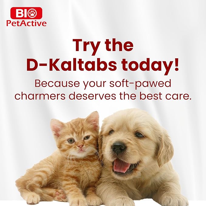 Bio PetActive D-Kaltabs Calcium Phosphorus Supplement for Dogs & Cats with Vitamin D3 - Supports Strong Bones, Teeth & Nails - Healthy Growth & Development - 84 Chewable Tablets