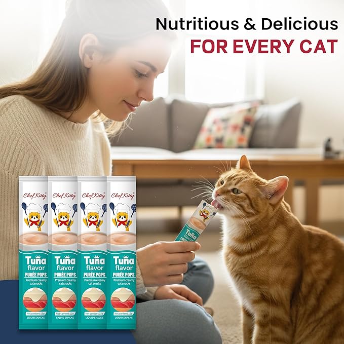 Purée Pops, Cat Treats, Grain-Free, Lickable, Squeezable Creamy Cat Treat/Topper with Vitamin E & Taurine, 0.5 Ounces Each Tube, 10 Tubes, Tuna Flavor