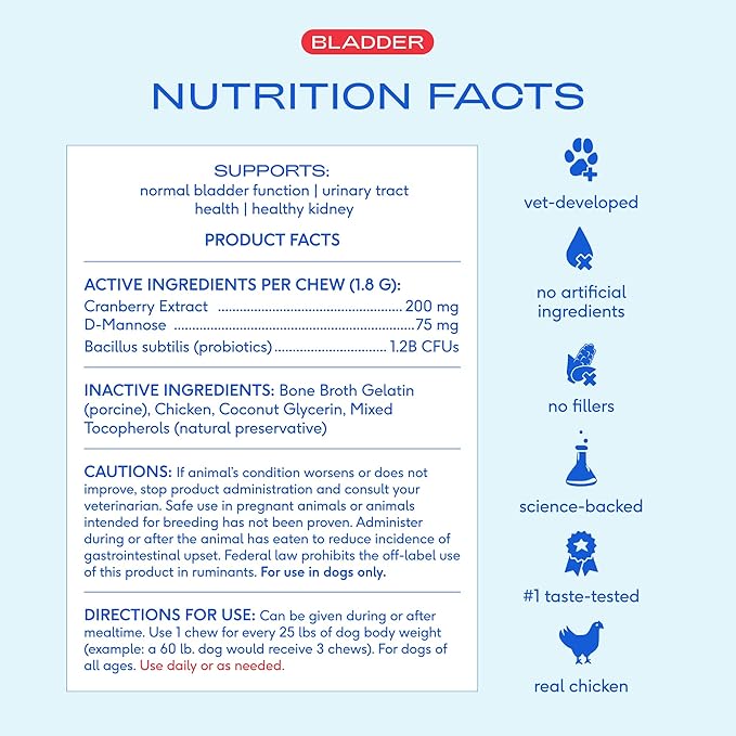 Native Pet Dog UTI Treatment - Cranberry Supplement for Dogs - Supports Normal Bladder Function, Urinary Tract & Kidney Health - Real Cranberry Extract, D-Mannose & Probiotics - Air-Dried - 60 Chews