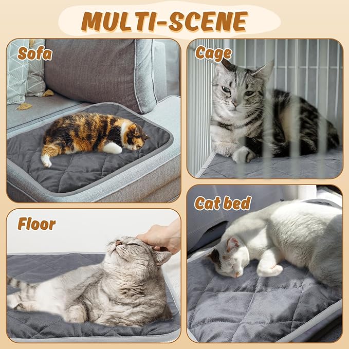 MEWTOGO 2 Pcs Self Warming Cat Bed Mat - 15.7X 19.7in Soft & Warm Self Heating Cat Pad, Washable Pet Bed Mats Reflect Body Heat with Non Slip Bottom for Indoor Cats Gifts Outdoor