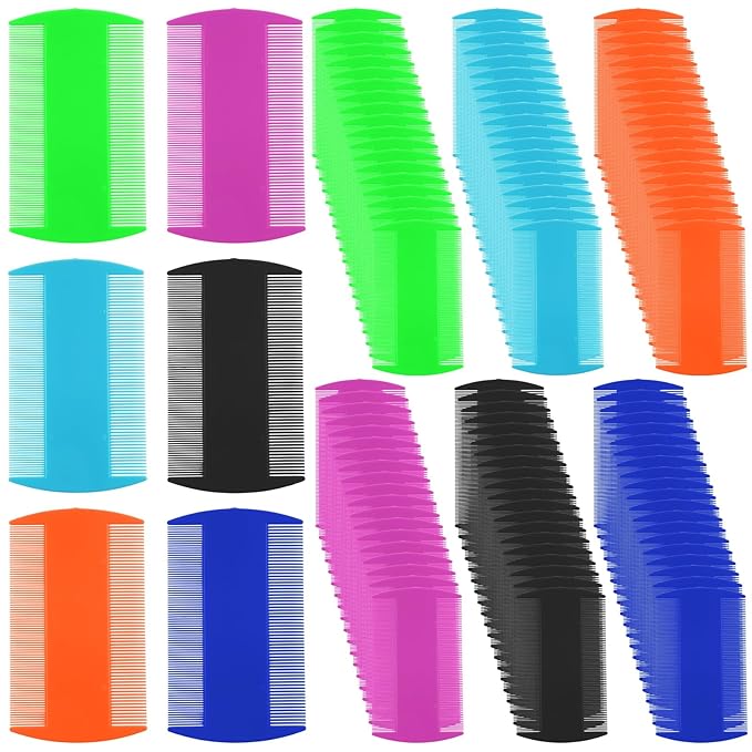 120 Pack Plastic Flea Lice Combs, Fine Tooth Flea Tick Comb, Double Sided Pet Combs, Cat Dog Hair Dandruff Removal Comb, Grooming Tools for Rabbit, Cat, Dog, Kitten, Small Pet (6 Colors)
