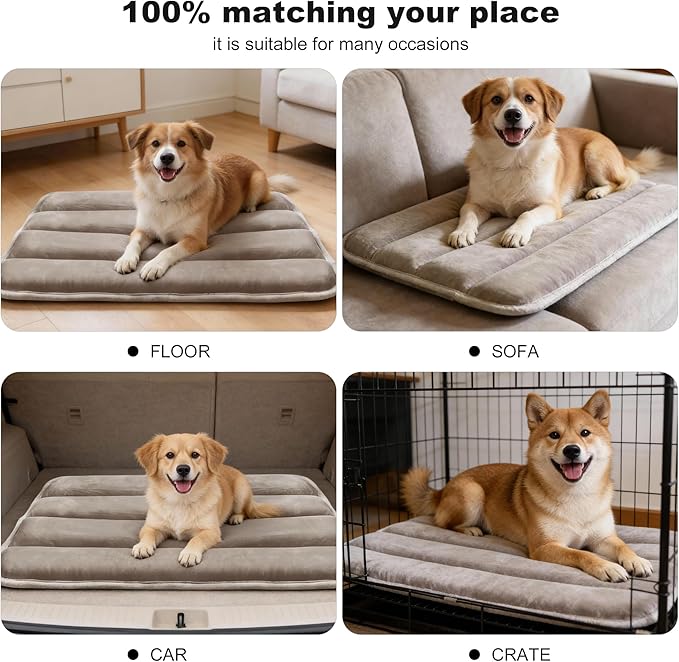 Dog Crate Pad, Ultra Soft & Anti-Slip Kennel Mat, Secure Fit for Metal Crates & Dog Cages, Washable Cozy Bed for Small Medium Large Dogs (Light Brown, M(28"*16"*1.5"))