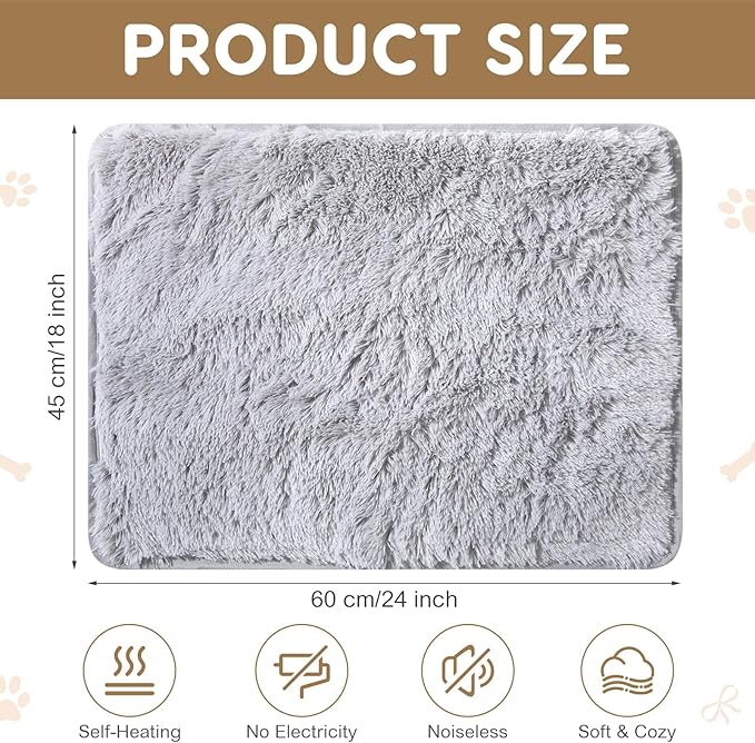 Drydiet 4 Pack Self Warming Cat Pad Self Heating Cat Mat Thick Faux Fur Plush Pet Bed Thermal Washable Dog Mat Anti Slip Bottom for Outdoor Indoor Pets(Grey,18" X 24")