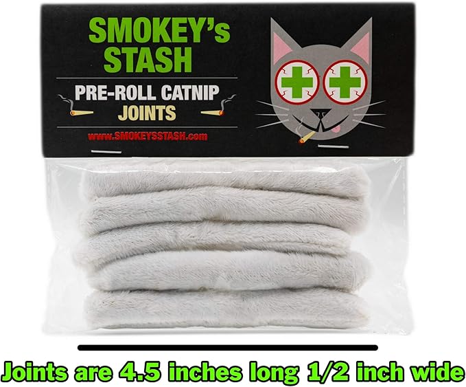 Smokey's Stash Funny Catnip Joint Toy for Cats (5-Pack) - High Potency All-Natural Catnip Kicker - Durable Hand-Rolled Cotton Novelty Cat Gift Interactive Kitten Toy Joints