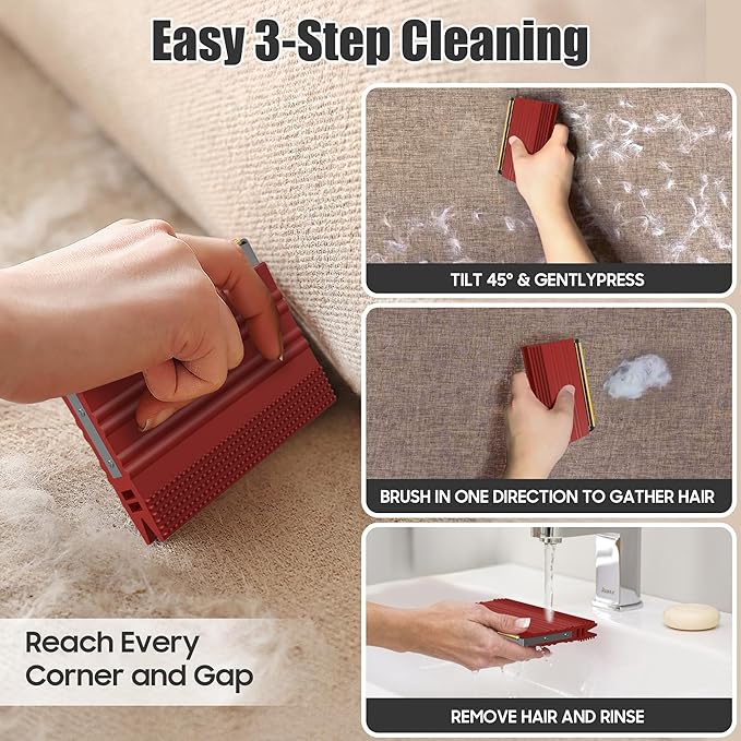 Mini Pet Hair Remover – 2025 Reusable Carpet Rake & Fur Scraper for Furniture, Car Interior, Hair Remover Brush for Bed, Couch, Home Surfaces Red