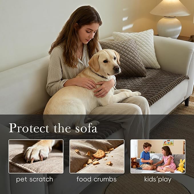 Diamond Quilted Couch Cover for Dogs Non Slip - Large Silicone Particles Pet Friendly Thick Sofa Slipcover for 3 Cushion Couch Washable Furniture Protector Mat for Dogs Cats