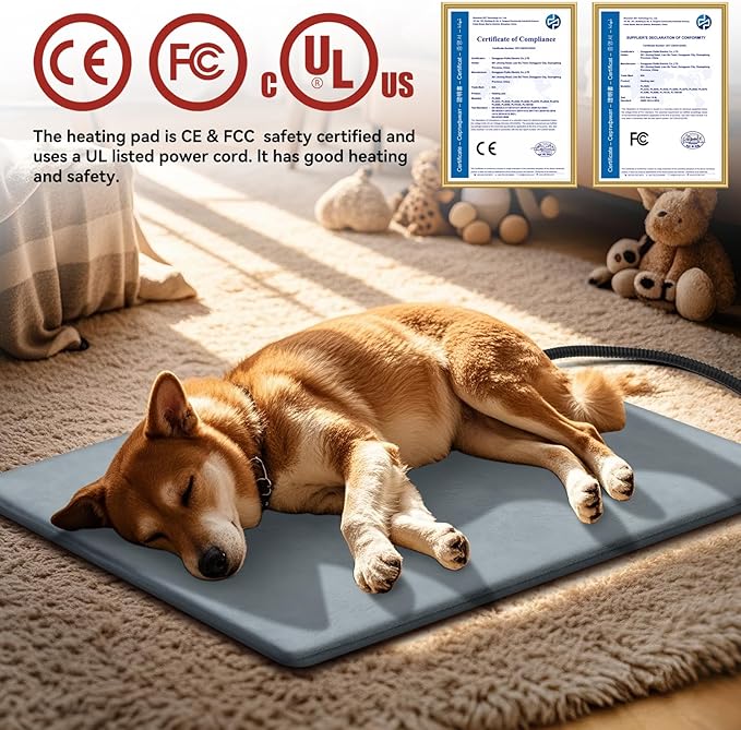 Pet Heating Pads for Cats & Dogs Outdoor Indoor, 17.7 * 17.7inches Puppy Cat Heating Pad Bed Mat Outdoor Waterprooof, Heated Dog Blanket Bed Outside, Gifts for Cats Puppy in Winter