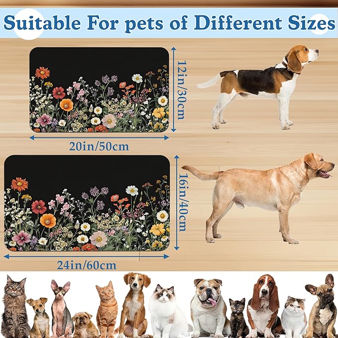 Vintage Wild Herbs Dog Cat Food Mat–Christmas Stocking Absorbent Waterproof Placemat for Food and Water Bowls, Non Slip Rubber Backing, Feeding Mat for Clean Floors 12"x20"