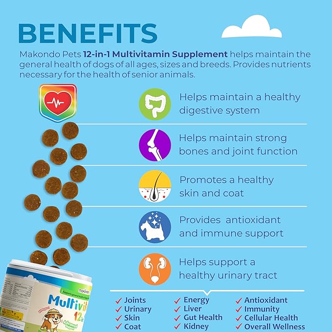 Multivitamin for Dogs 12 in 1 Soft Chews (120) – Dog multivitamin with probiotics + Digestive enzymes, Skin & Coat Support, Immune Defense & Gut Health, Cranberry Urinary Support