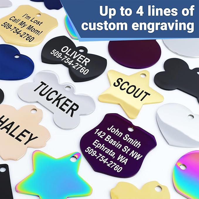 GoTags Stainless Steel Pet ID Tags, Personalized Dog Tags and Cat Tags, up to 8 Lines of Custom Text, Engraved on Both Sides, in Bone, Round, Heart, Bowtie and More (Rectangle, Small (Pack of 1))