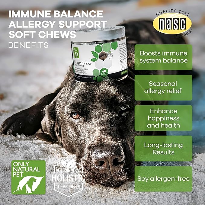 Only Natural Pet Immune Balance - Immunity Booster for Itchy Skin Licking & Scratching w/Phytosterols for Seasonal or Food Allergies Vitamin Supplement for Healthy Dogs - 60 Soft Chews