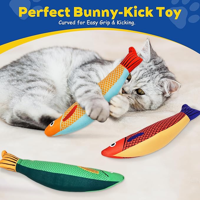 Cat Toys, Catnip Toys for Cats, Soft and Durable with Rattle Sound, Interactive Kitten Toys for Indoor Cats, Cat Chew Toy for All Breeds (3 Pack, Saury)