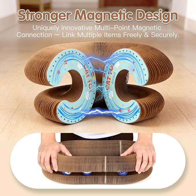 Extensible Large Megnetic Magic Organ Cat Scratcher Toy | Upgraded Durable Cardboard Scratching Board with Bell Ball, Interactive Enrichment Toy for Indoor Cats & Kittens