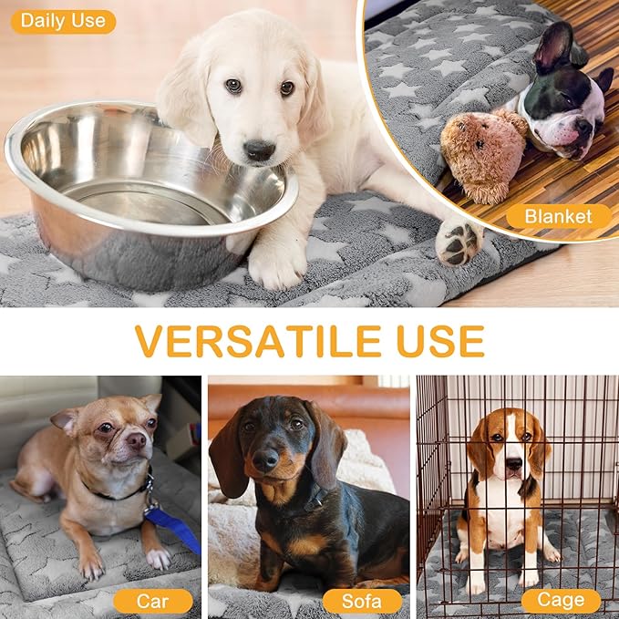 VitalCozy 4 Pcs Winter Dog Crate Pads, Ultra Soft Warm Washable Dog Cat Bed Mat for Pet Crate Comfortable Replaceable Reversible Kennel Pad for Small, Medium, Large Dogs(18 x 14 x 1.6 Inch,Gray)