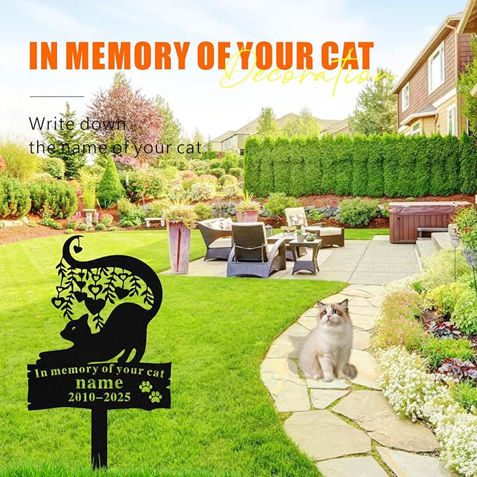 Personalized Memorial Marker for Departed Feline Friends, Handcrafted Cat Grave Stone
