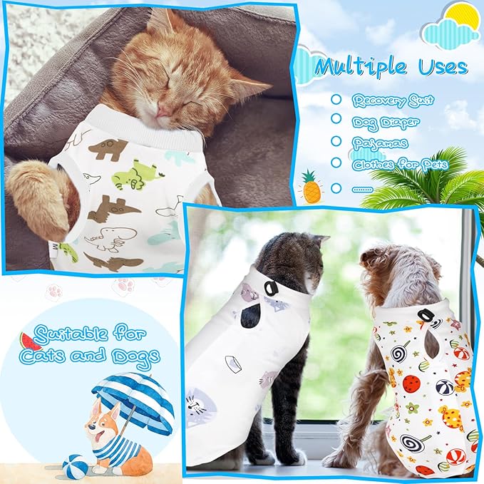 Kacctyen 6 Set Cat Recovery Suit After Surgery Female and Male Cat Kitten Surgery Suit E Collar Alternative Pajama Kitty Clothes for Spay Abdominal Skin Anti Licking(Animal,Medium)