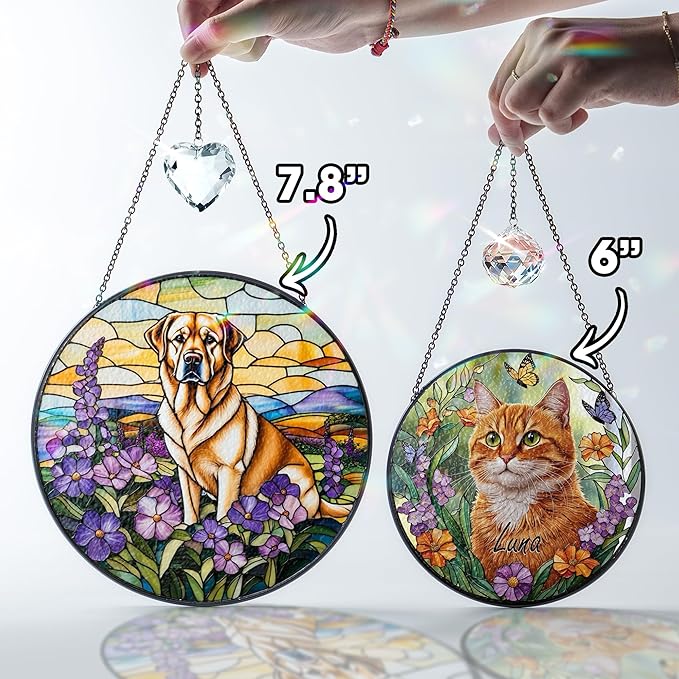Custom Pet Portrait Stained Glass Window Hanging, Memorial Decoration Suncatcher from Photo, Loss of Dog & Cat Gift, Sympathy Bereavement Keepsake for Dog Lover, Cat Mom Gift for Women