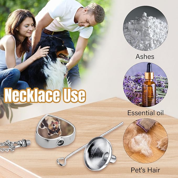 HJX Custom Dog Urn Necklaces for Ashes - Personalized Pet Cremation Jewelry for Ashes,Double-Sided Custom with Text Picture Memorial Gift for Pet Dogs Cats Ashes Necklace (Heart-1)