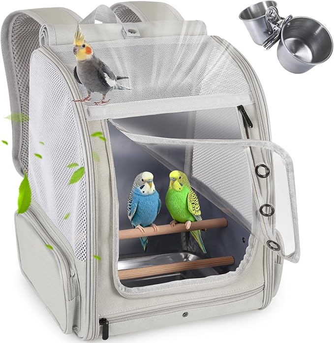 halinfer Front Zipper Opening Bird Carrier Backpack and Clamp Cups