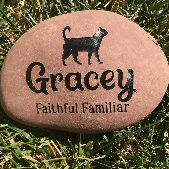 Personalized Cats Memorial Stone - Custom Engraved Natural River Rock with Name & Icon, Handcrafted Pet Loss Gift, Garden or Indoor Angel Pet Remembrance Stone (for Cats)