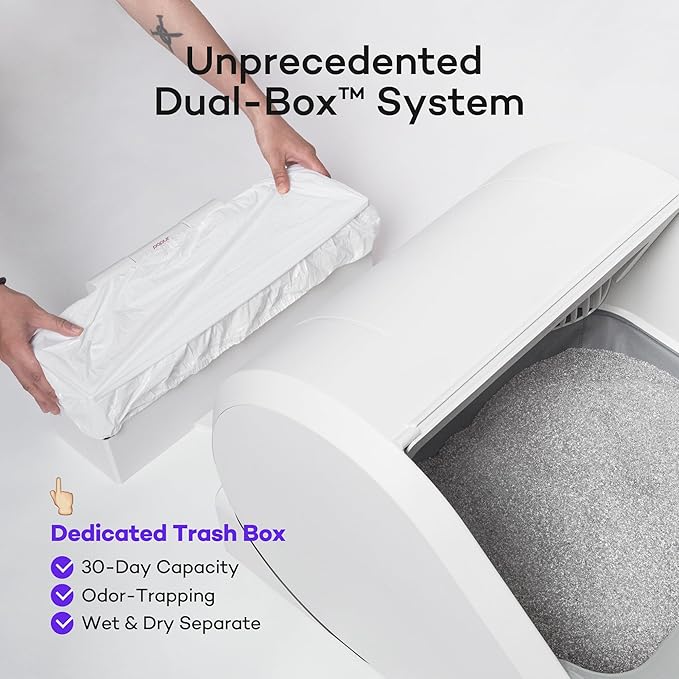 Popur X5 Cat Robot Kitty Litter Box Automatic Self Cleaning for Multiple Large Cats - Core Bundle Best Value Includes Smart Sifting Litter Pan, Odor Control Plastic Waste Bin, Extra Liner & Trash Bags