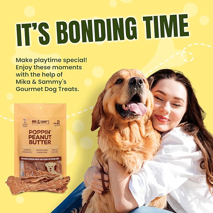 Gourmet Chicken Jerky Dog Treats -Made in USA only, Cage-Free, No Additives (Mika & Sammy's Poppin' Peanut Butter 12 oz)