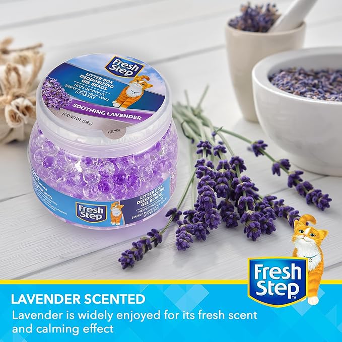 Fresh Step Litter Box Deodorizing Gel Beads in Soothing Lavender Scent - Pet Odor Neutralizing Beads for Pet Smells from Litter Box - 12 Ounce