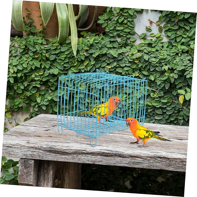 ORFOFE Portable Metal Bird Carrier Cage for Parakeets and Small Parrots Spacious Travel Crate with Lightweight Design Breathable and Stylish Blue Handheld Cage for Outdoor Use