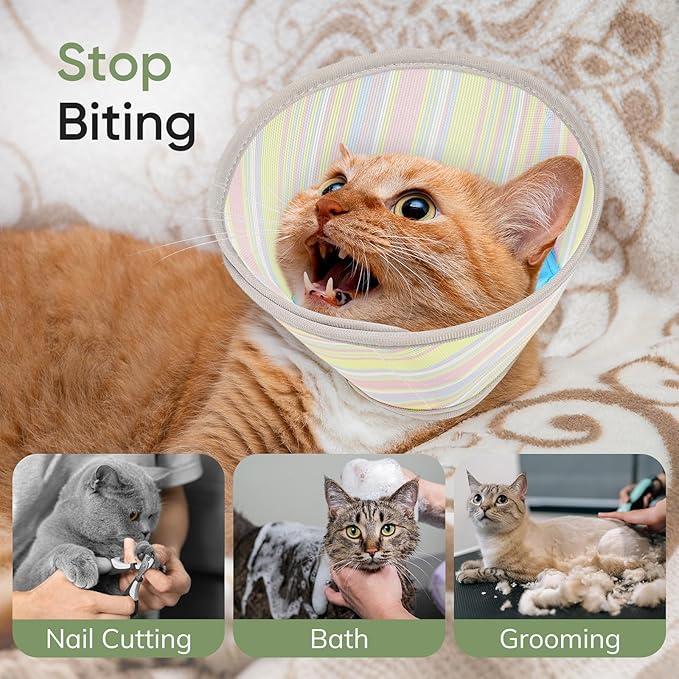 Supet Soft Cat Cone Collar to Stop Licking, Breathable Mesh Cone with Waterproof Liner Recovery Collar, for Kitten, Comfortable Elizabethan Alternative for Spay Neuter Grooming (M)