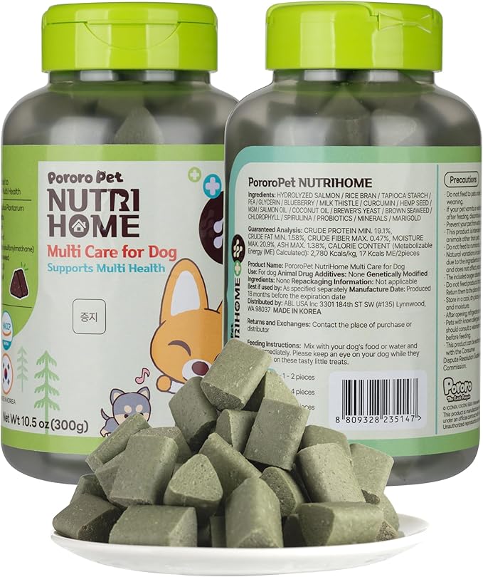 [PororoPet] NutriHome Multi Care for Dogs | Supports Joint, Eye, Liver & Daily Wellness | Milk Thistle, Curcumin, Green Lipped Mussel | 10.58oz (300g), Made in Korea