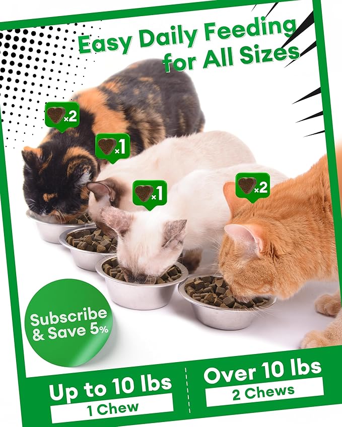 Cat Hairball Remedy Chews,150 Chews,Natural Hairball Treatment for All Cats,Supports Skin,Coat,Digestive & Urinary Health,Chicken Flavor