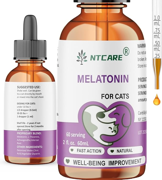 Melatonin for Cats, Natural Sleep Aid, 60 Servings, 2 fl. oz.