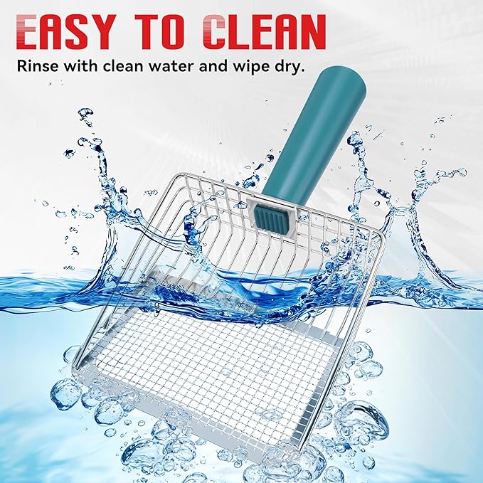 Metal Cat Litter Scoop with Holder, Heavy Duty Cat Scooper for Litter Box, Large Deep Sifter Shovel with Dual-Hole Design (10mm/5mm) for Pellets, Pine & Clay, Non-Stick Scraping Edge, Blue