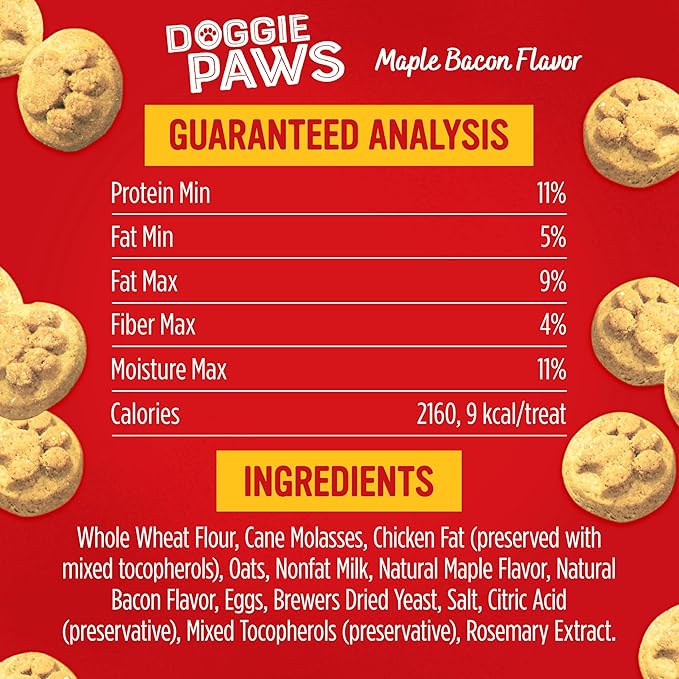 Blue Dog Bakery Natural Dog Treats, Doggie Paws, Maple Bacon Flavor, 16.2oz (6 Count)