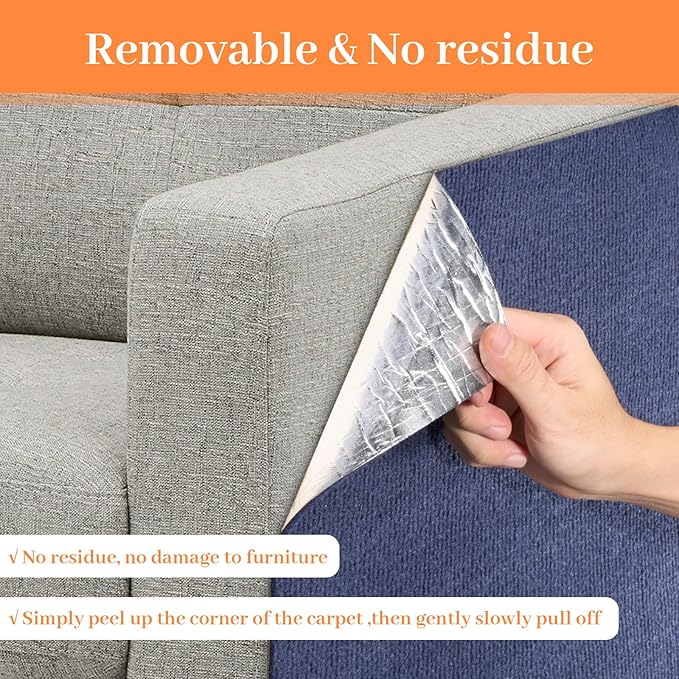 Cat Scratching Mat, Self-Adhesive Cat Scratch Furniture Protector, Trimmable DIY Wall Climbing Carpet, Couch Protector, Scratching Pad Replacement (Dark Blue, 78.7"x15.8")