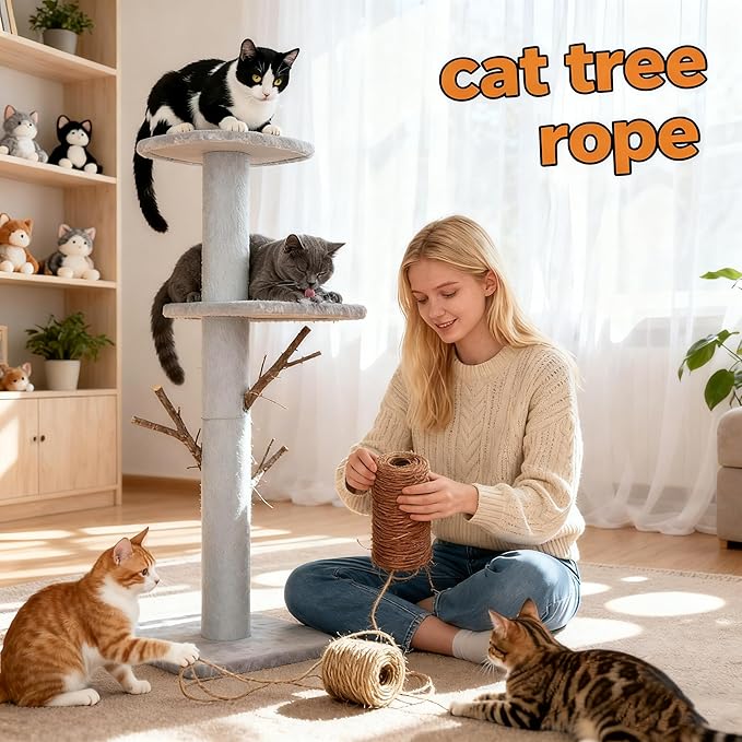 164 Feet Sisal Rope for Cat Tree & Scratching Post Replacement, 1/4 Inch Scratcher Rope to Refresh Cat Furniture, Durable Cat Scratching Rope
