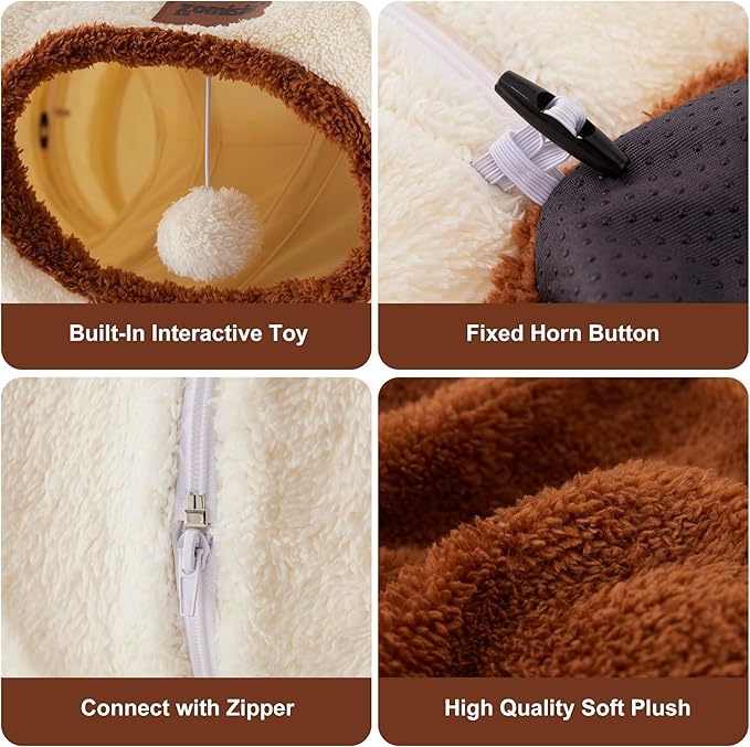 Cat Tunnel Bed for Indoor Cats, Cute Cat Donut Toy Tunnel for Small Large Cats, Peekaboo Pet Cave Play Tunnel Toys for Kitten/Rabbit,Beige