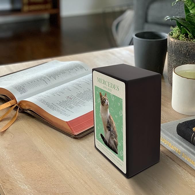 Custom Pet Keepsake Urns for Cats, Wooden Box for Pet Ashes with Photo for Your Beloved Pets, Pet Cremation Urns as Sympathy Gifts for Pet Lovers - Small, 6" x 4" x 2.75" Pet Urn (Marcedes)