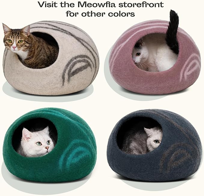 MEOWFIA Cat Cave – Premium Felt Cat Bed for Indoor Cats, Handmade Merino Wool (Shining Tiger, Large)