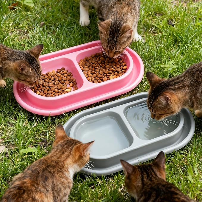 Ant Away Outdoor Cat Bowl, Double Pet Bowl with Water Moat, Spill-Proof Design, Food & Water Feeder for Outdoor Cats – Ants Away, Easy Clean, Lightweight Plastic(Large, 2 Packs)