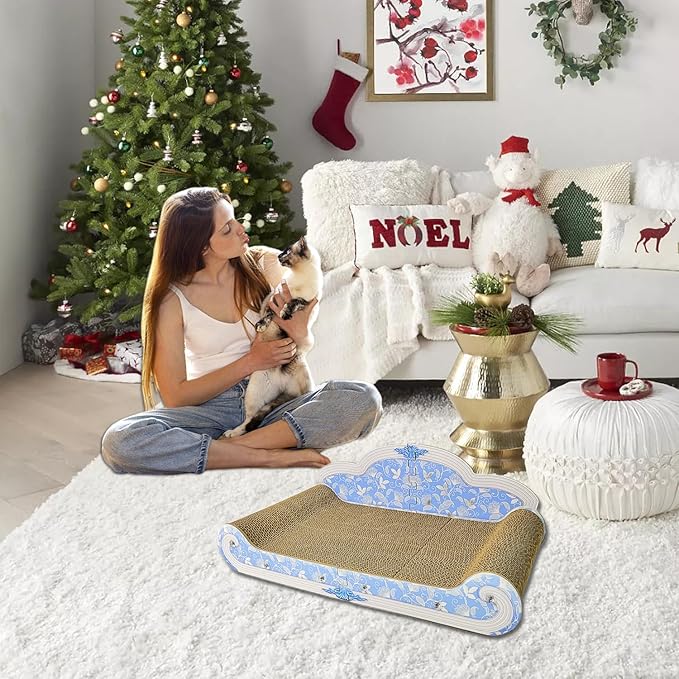 Luxury Cardboard Cat Scratcher Sofa Bed, Couch Shaped Cat Scratching Board, Cat Scratch Lounge with Catnip, Cat Scratcher for Indoor Cats(Floral)
