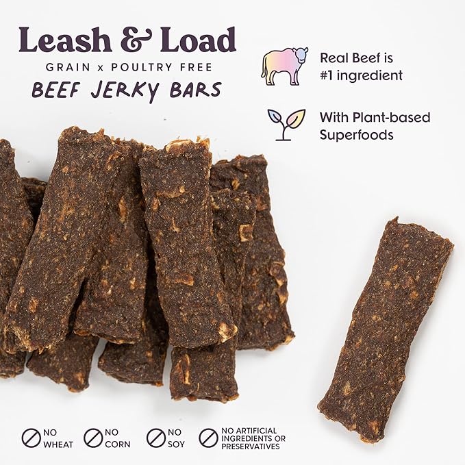 Bundle x Joy Leash & Load Beef Jerky for Dogs - 5 Oz (6-Pack), Natural Superfood - Corn, Poultry, Soy & Grain Free Beef Dog Treats Made in USA Only